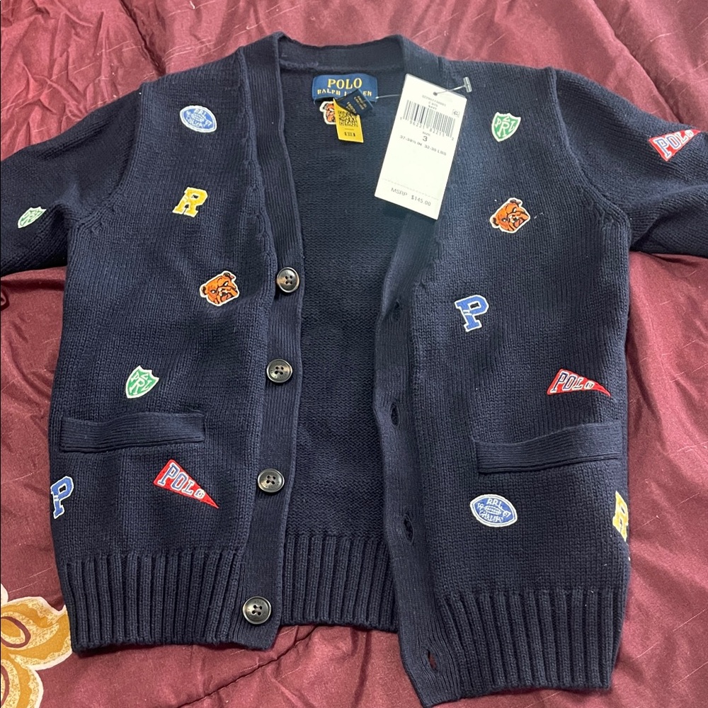 Polo by Ralph Lauren Kids Navy Cardigan with Colorful Patches